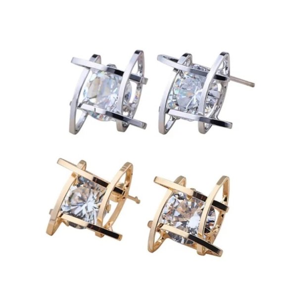 NEW Round Solitaire Caged Diamond Stud Earrings - Picture 12 of 12